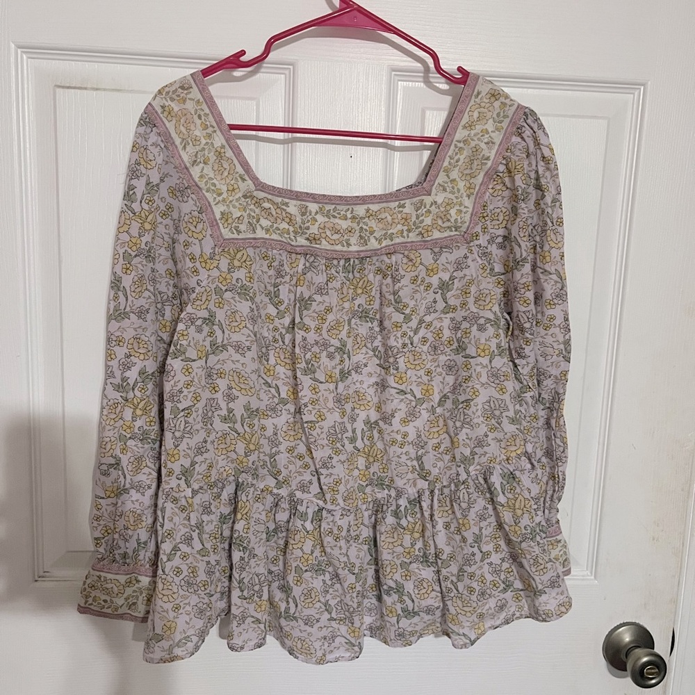 American Eagle | Purple Floral Peplum Style Square Neck Top - Sz M